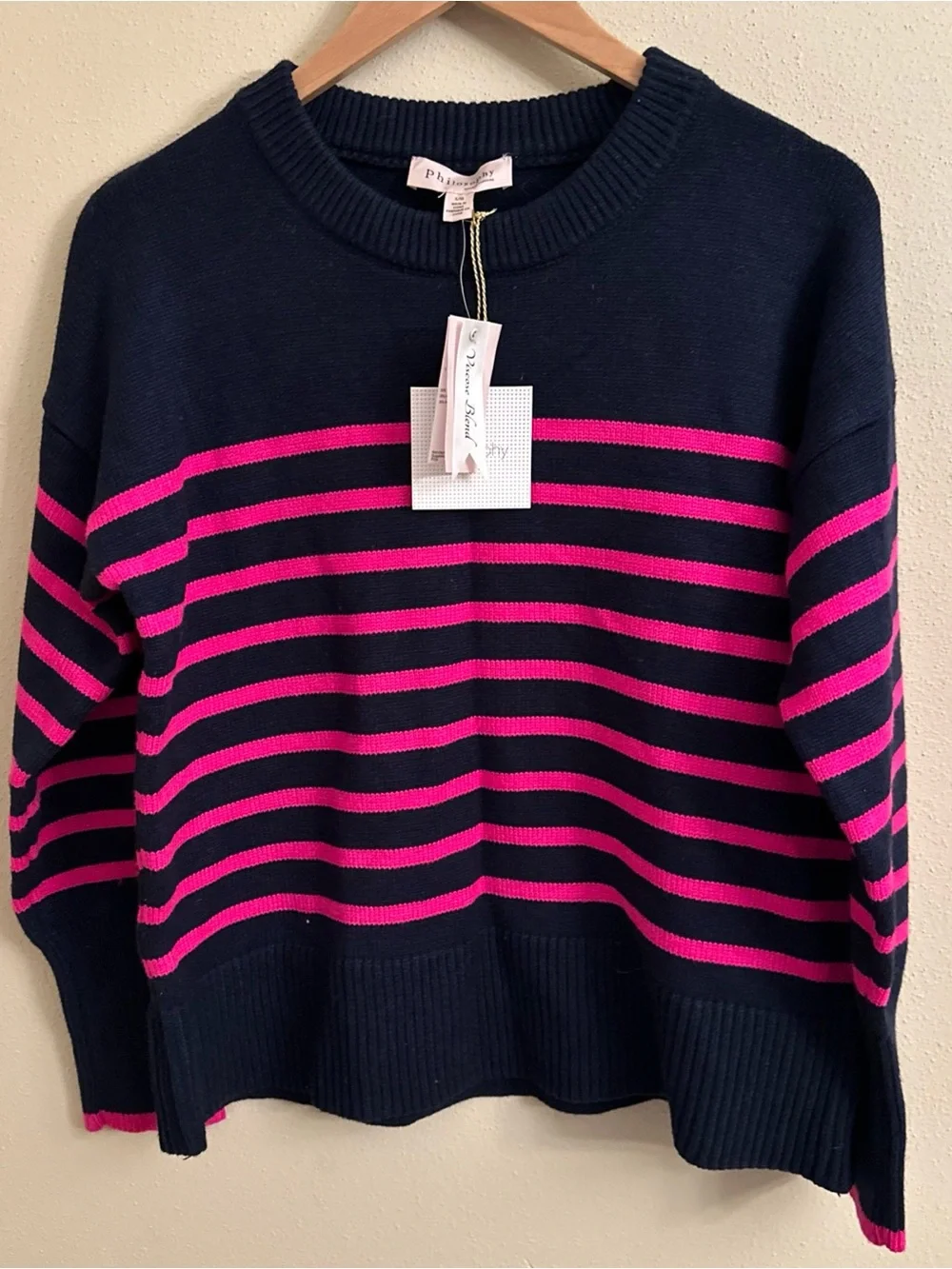 Philosophy Sweater Womens Large Striped Pink Blue Knit Fall Cozy